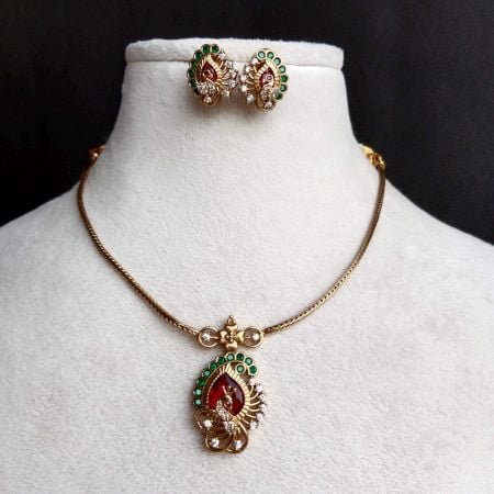 Handmade Brass Metal Jewellery Peacock Pendant Set
